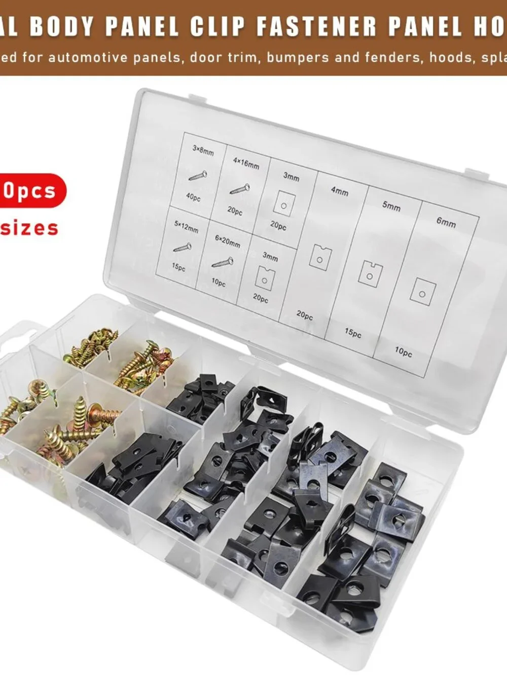 170 PCS Car U-Clip and Screw Assortment Kit, Auto U Nut and Screw Clip, 9 Sizes